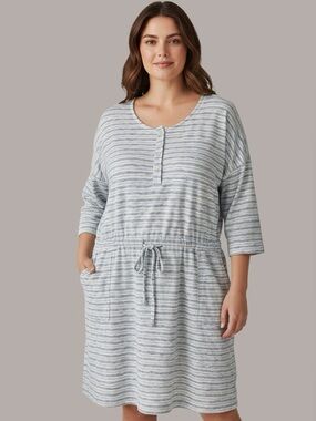 Haven Well Within Organic Cotton Interlock Striped Dress Soft Pockets Size: XXL
